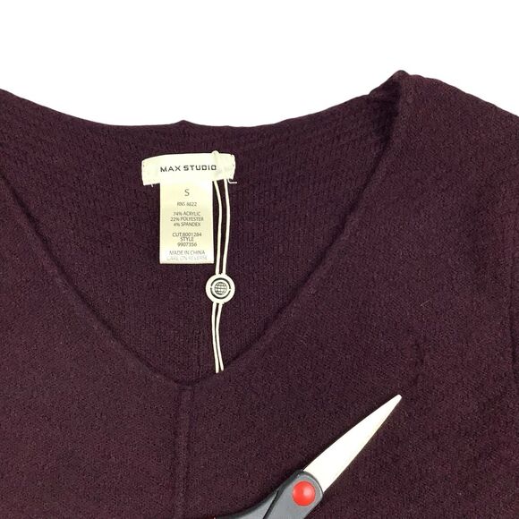 Max Studio V-Neck Sweater Dress Women Size S Long Sleeve Textured Knit Burgundy - Picture 6 of 16